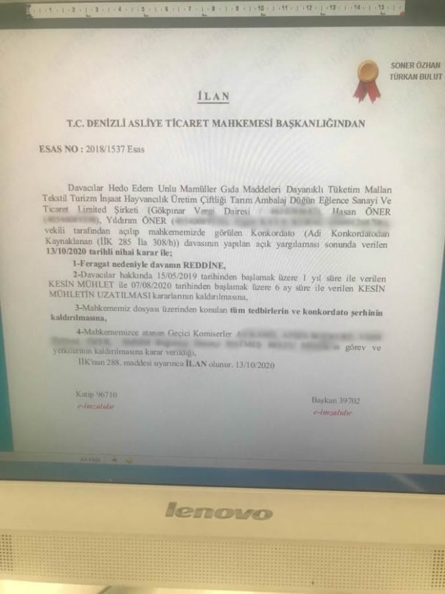HEDO EDEM’DE KONKORDATO VE TÜM TEDBİRLER KALKTI