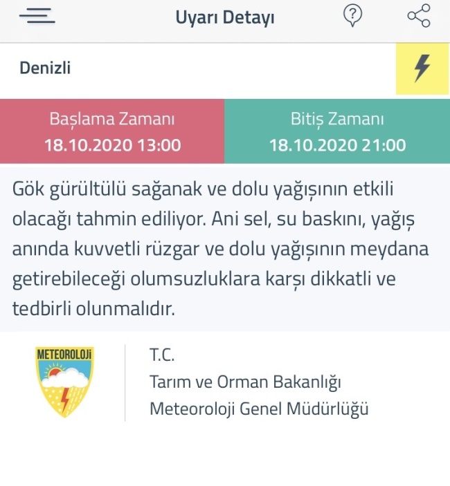 METEOROLOJİ’DEN DENİZLİ’YE GÖK GÜRÜLTÜLÜ YAĞIŞ VE DOLU UYARISI