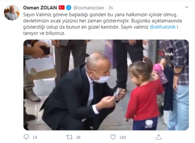 BAŞKAN ZOLAN’DAN VALİ ATİK’E DESTEK MESAJI