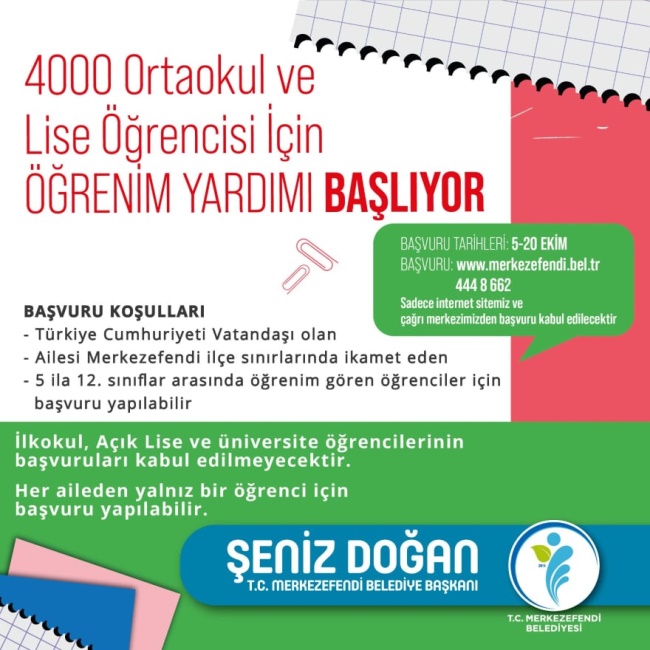  MERKEZEFENDİ BELEDİYESİ’NDEN  4 BİN ÖĞRENCİYE ÖĞRENİM YARDIMI