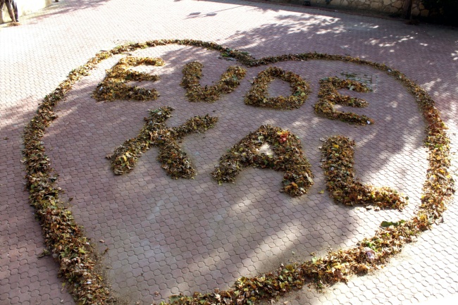 TEMİZLİK İŞÇİLERİ AĞAÇLARDAN DÖKÜLEN YAPRAKLARLA “EVDE KAL” MESAJI VERDİ