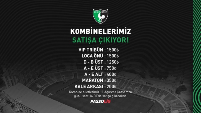 DENİZLİSPOR'UN KOMBİNE BİLET FİYATLARI BELLİ OLDU