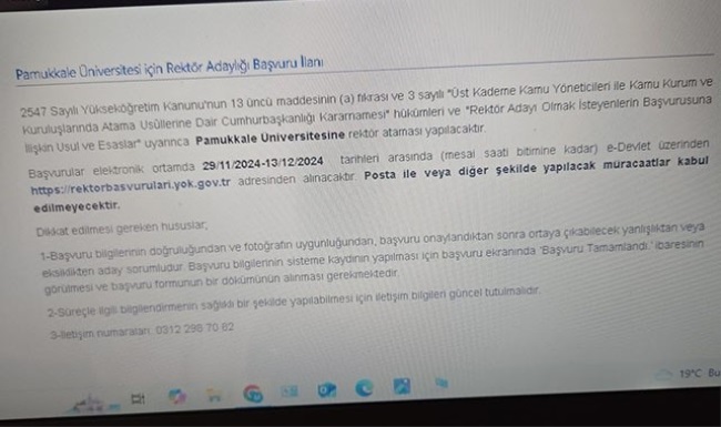  PAMUKKALE ÜNİVERSİTESİ  YENİ REKTÖRÜNÜ ARIYOR  