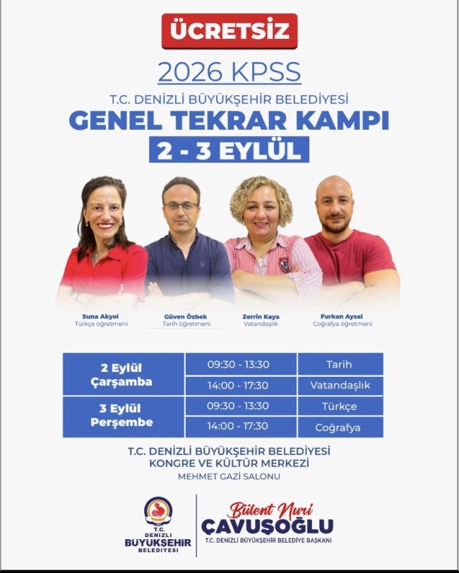 Denizli Büyükşehir’den KPSS adaylarına ücretsiz genel tekrar kampı